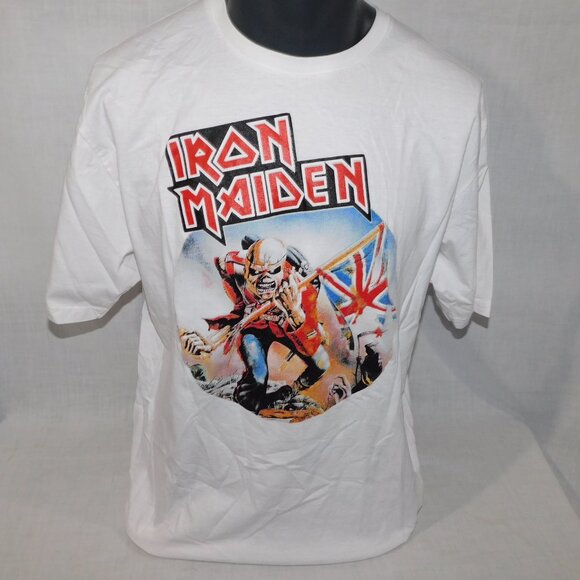 Iron Maiden The Trooper Logo Mens XL White Graphic T Shirt MADNESS Thailand - Picture 4 of 6